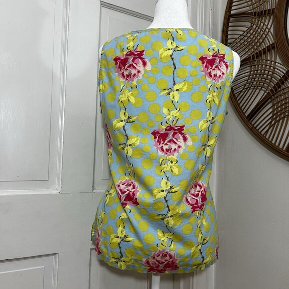 PINE CONE HILL Sleeveless 100% Cotton Pajama Top Womens Size M Button Up Roses - Picture 2 of 5